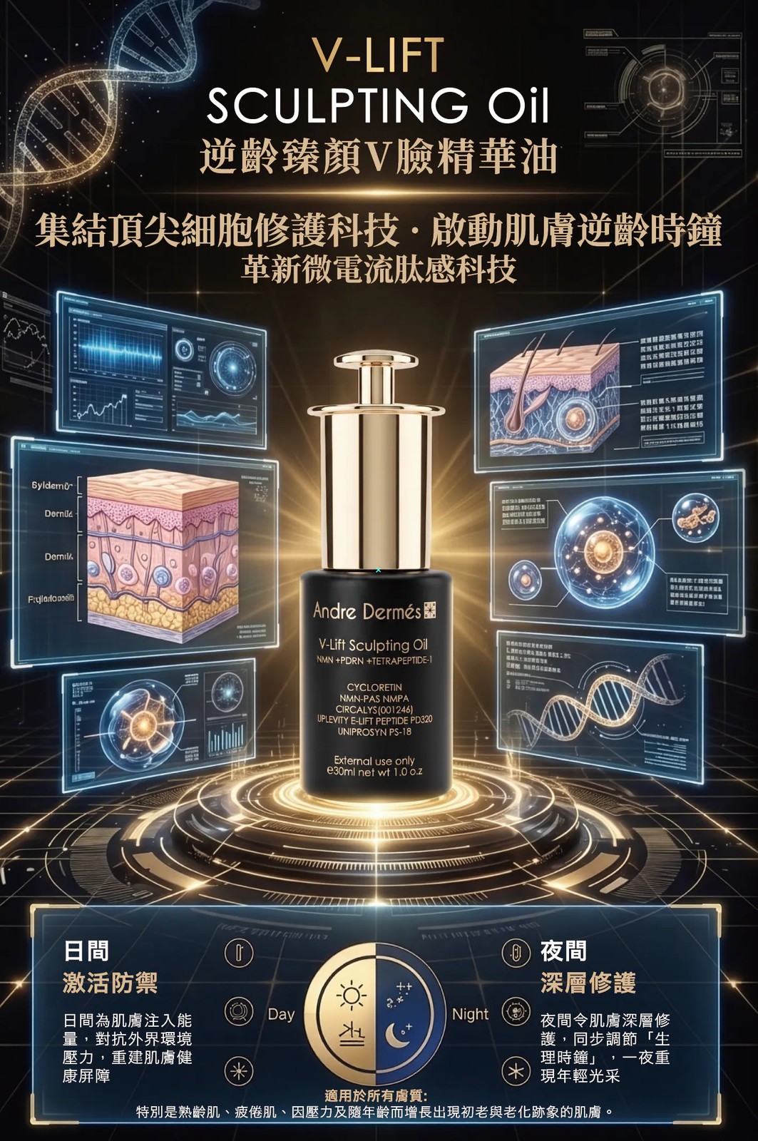 Andre Dermés V-Lift Sculpting Oil 微電流脈感科技 日夜修護機制