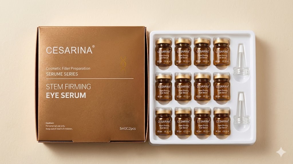 Cesarina 全效眼精華完整包裝及安瓶展示